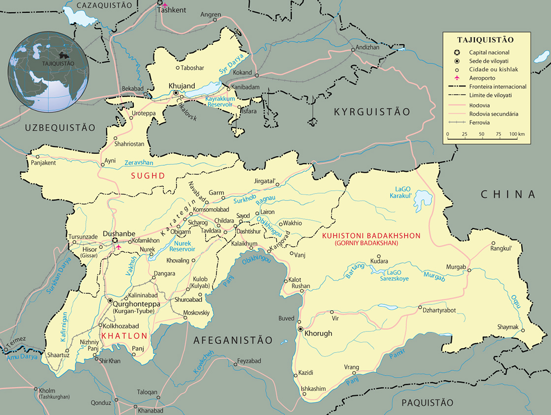 Mapa do Tajiquistão
