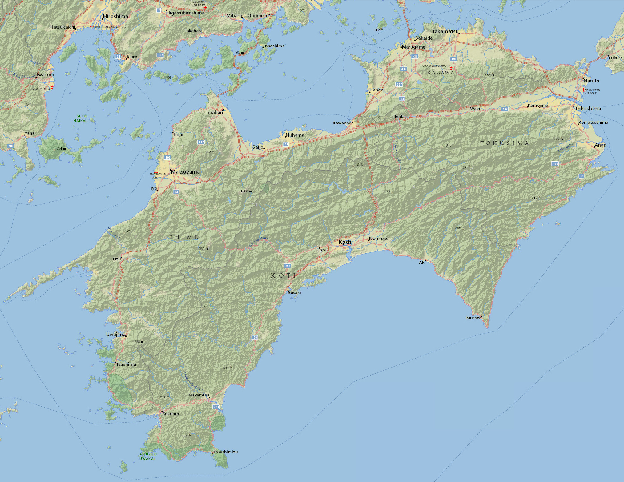 Mapa Shikoku