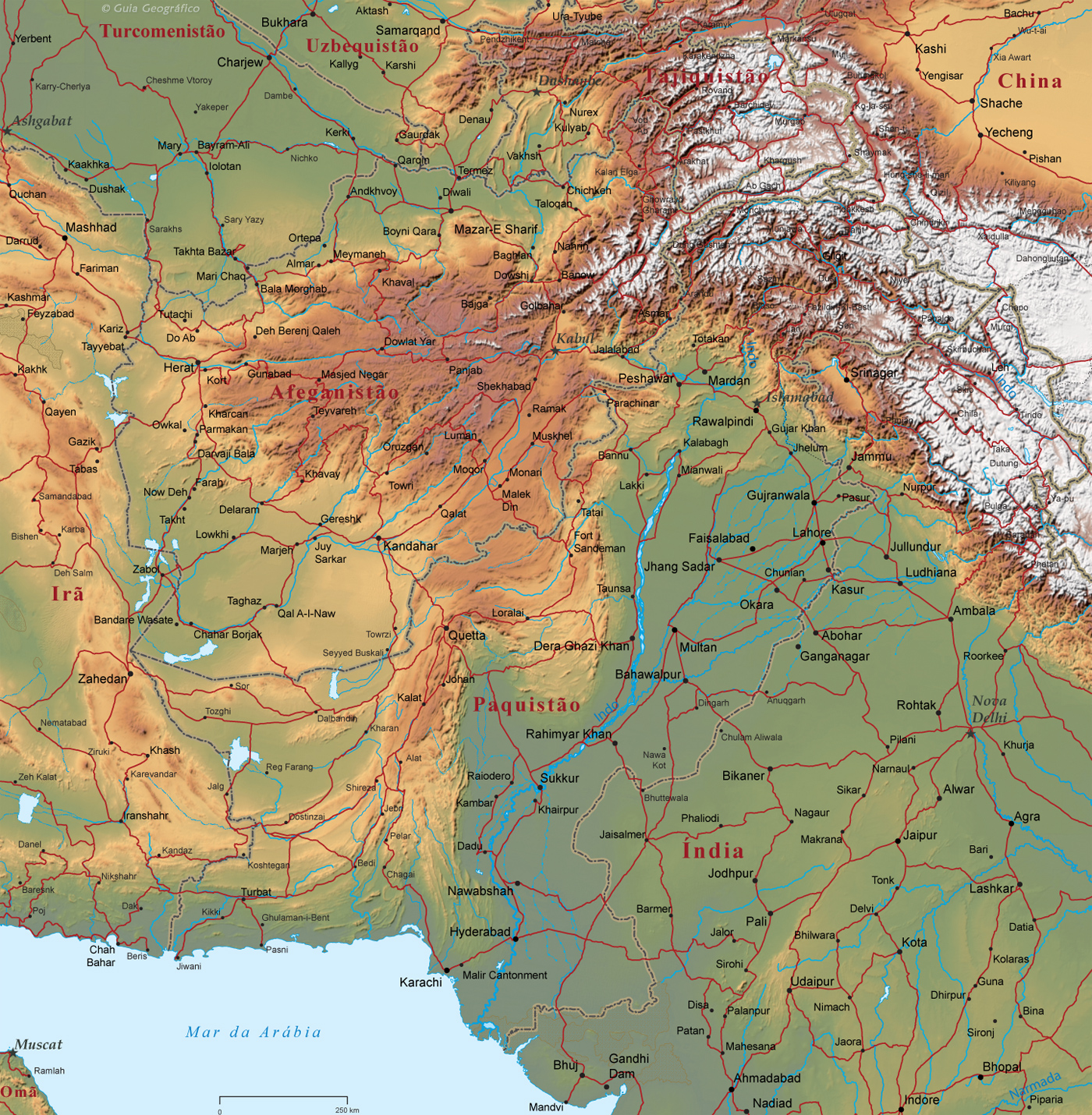 Mapa Físico Afeganistão