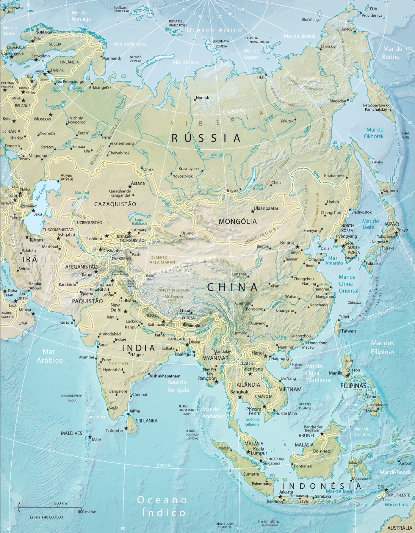 Mapa fisico Asia