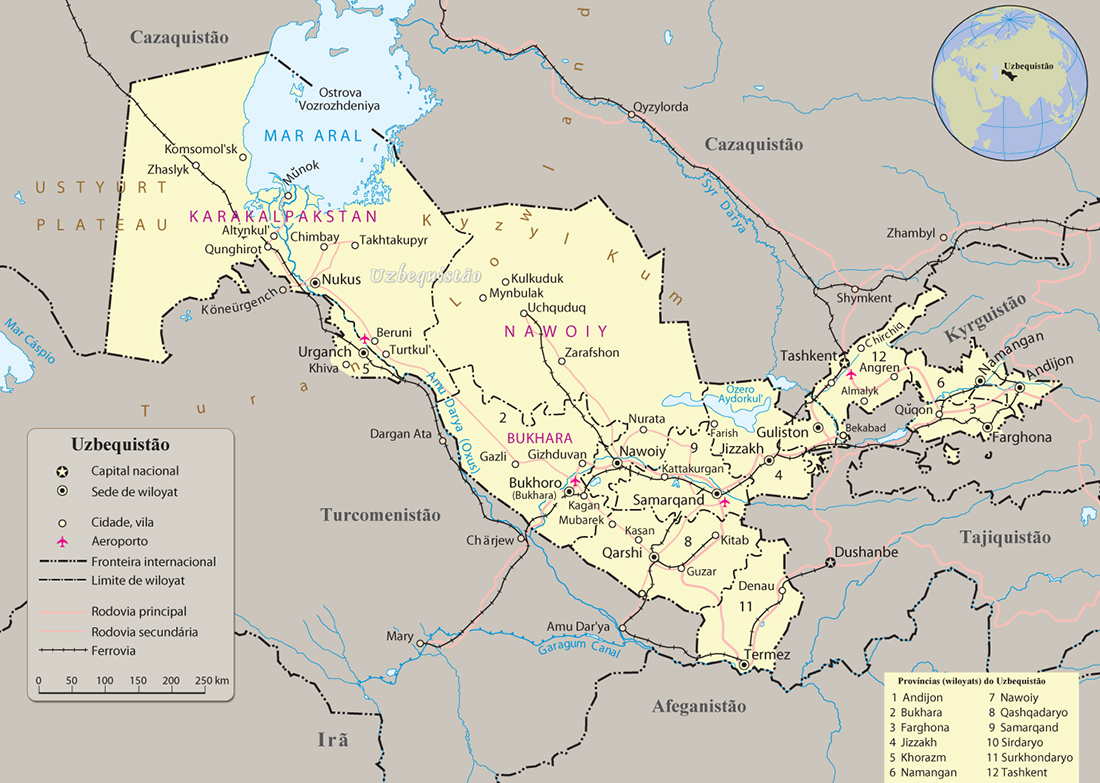 Mapa Uzbequistão